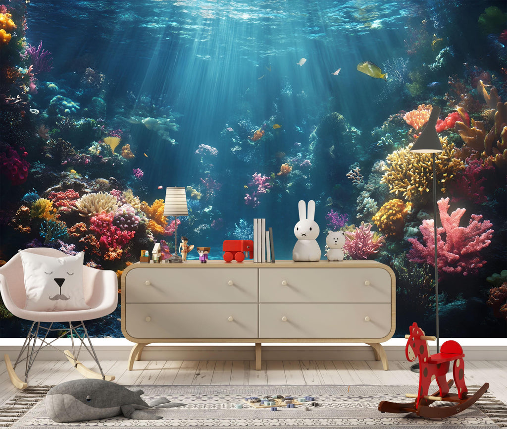 Underwater Coral Reef Wall Mural – Ocean Scene Wallpaper for Home & Office Vn822