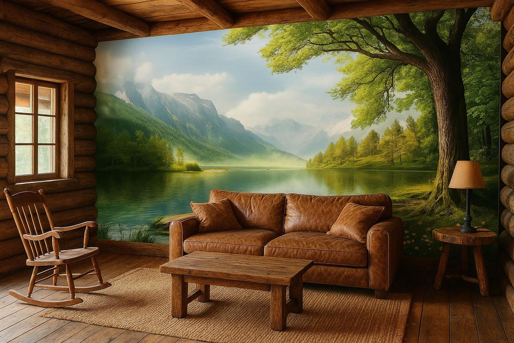 Mountain Lake Wall Mural – Scenic Nature Forest Landscape Wallpaper Vn824