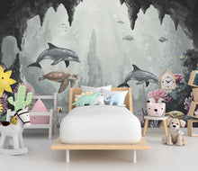 Load image into Gallery viewer, Underwater Wall Graphics Peel and Stick Dolphin Sea Turtle room Wallpaper Nursery Self Adhesive Removable nursery wall decor Mural 846RS