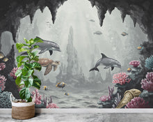 Load image into Gallery viewer, Underwater Wall Graphics Peel and Stick Dolphin Sea Turtle room Wallpaper Nursery Self Adhesive Removable nursery wall decor Mural 846RS
