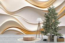 Load image into Gallery viewer, Elegant 3D Abstract Wallpaper Mural | Modern Gold Wave Textured Wall Art | Luxury Wall Decor for Living Room or Office