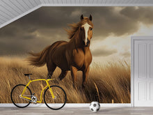 Load image into Gallery viewer, 3D Running Horse Wallpaper Mural | Wild Stallion Wall Art For Boys Room, Man Cave Or Barn Decor | Realistic Horse Wall Mural | Western