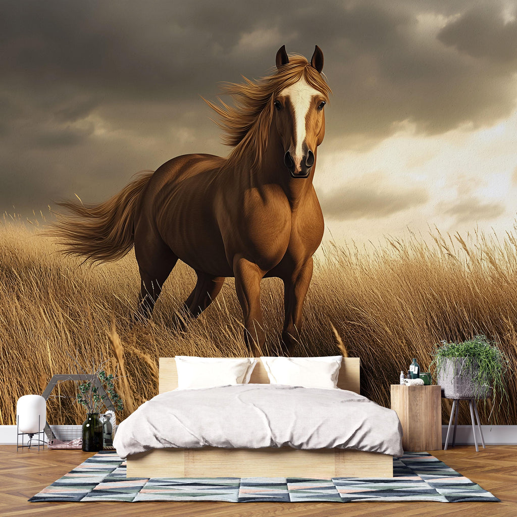 3D Running Horse Wallpaper Mural | Wild Stallion Wall Art For Boys Room, Man Cave Or Barn Decor | Realistic Horse Wall Mural | Western