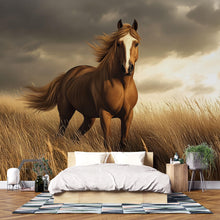 Load image into Gallery viewer, 3D Running Horse Wallpaper Mural | Wild Stallion Wall Art For Boys Room, Man Cave Or Barn Decor | Realistic Horse Wall Mural | Western