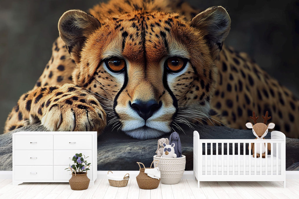 3D Cheetah Jungle Wallpaper Mural | Realistic Big Cat Wall Art For Nursery Or Kids Room | Safari Animal Wall Decor | Stylish Wildlife