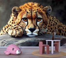 Load image into Gallery viewer, 3D Cheetah Jungle Wallpaper Mural | Realistic Big Cat Wall Art For Nursery Or Kids Room | Safari Animal Wall Decor | Stylish Wildlife