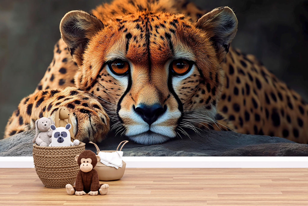 3D Cheetah Jungle Wallpaper Mural | Realistic Big Cat Wall Art For Nursery Or Kids Room | Safari Animal Wall Decor | Stylish Wildlife