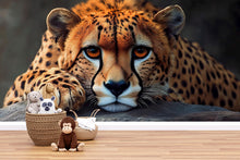 Load image into Gallery viewer, 3D Cheetah Jungle Wallpaper Mural | Realistic Big Cat Wall Art For Nursery Or Kids Room | Safari Animal Wall Decor | Stylish Wildlife