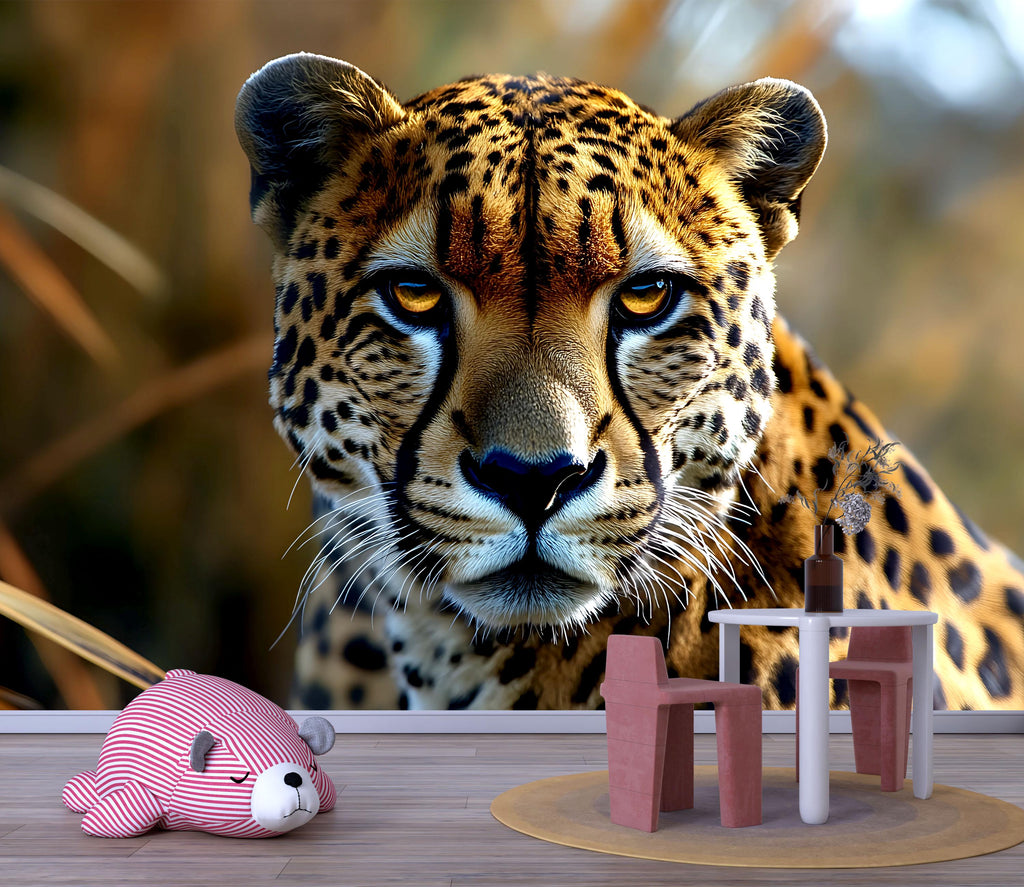 3D Leopard Safari Wallpaper Mural | Realistic Big Cat Wall Art For Kids Room Or Nursery | Jungle Animal Decor | Peel And Stick Stylish