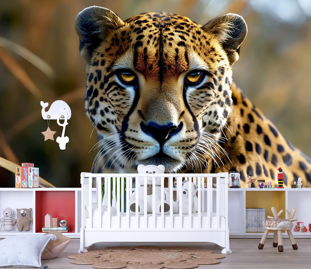 3D Leopard Safari Wallpaper Mural | Realistic Big Cat Wall Art For Kids Room Or Nursery | Jungle Animal Decor | Peel And Stick Stylish