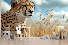 Load image into Gallery viewer, 3D Cheetah Safari Wallpaper Mural | Realistic Wild Cat Wall Art For Kids Room Or Nursery | Jungle Animal Decor | Modern Peel And Stick