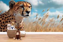 Load image into Gallery viewer, 3D Cheetah Safari Wallpaper Mural | Realistic Wild Cat Wall Art For Kids Room Or Nursery | Jungle Animal Decor | Modern Peel And Stick