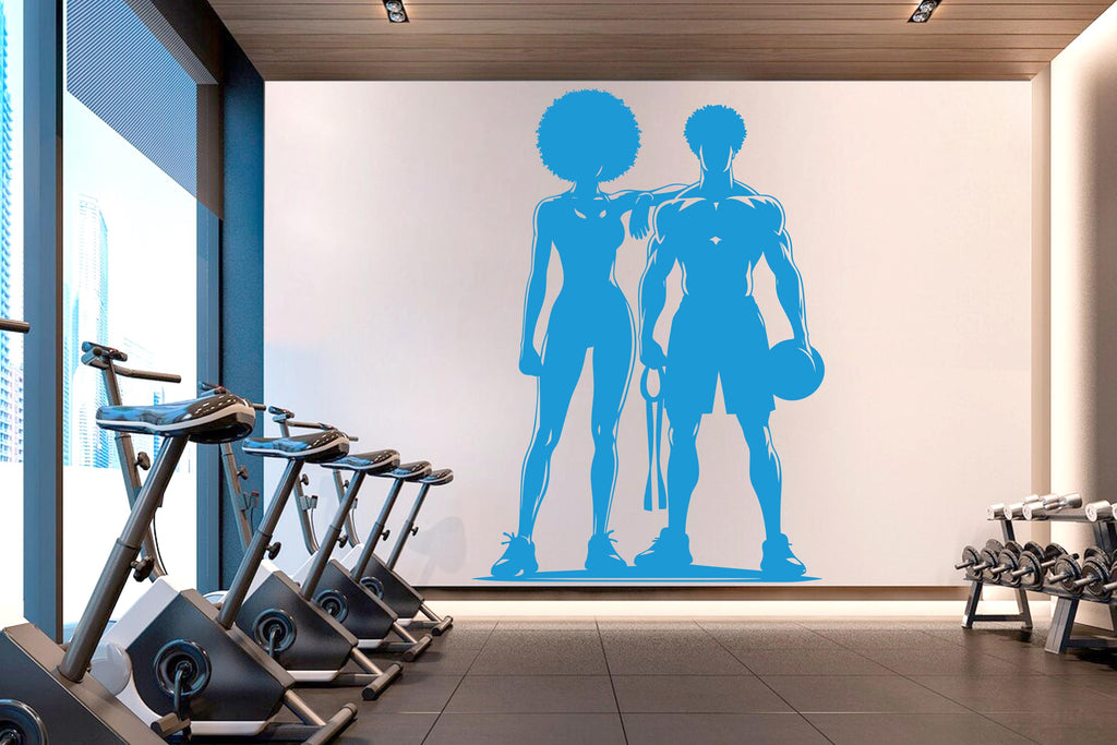 Couple Afro Gym Wall Decal Fitness Wall Art Decor Crossfit Wall Decal Crossfit Gift Home Gym Wall Sticker Motivational Wall Decal 814RS