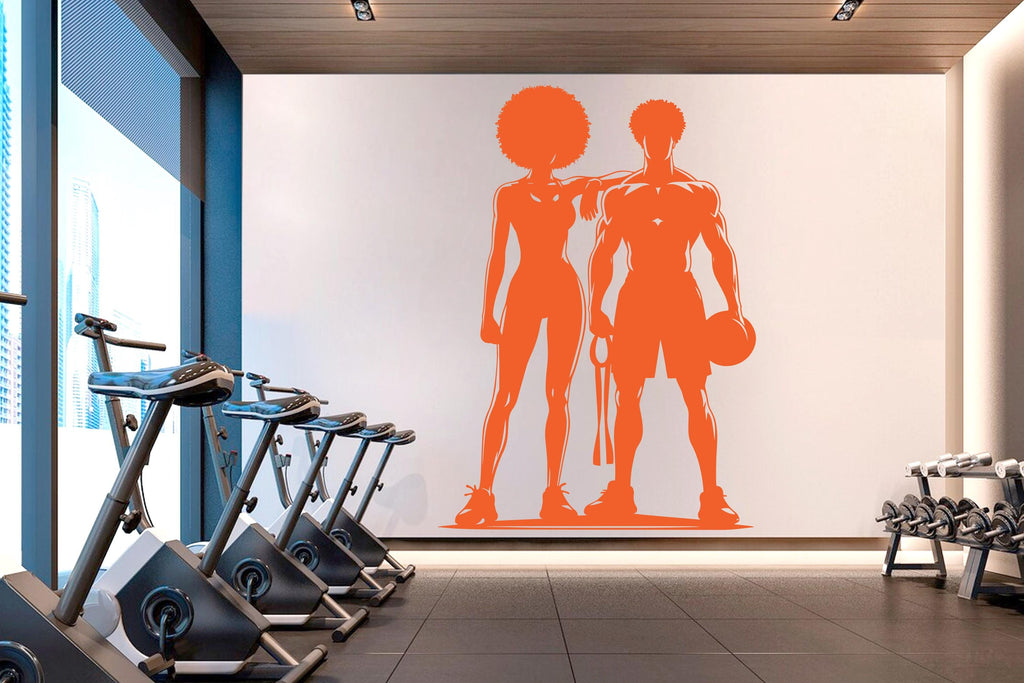 Couple Afro Gym Wall Decal Fitness Wall Art Decor Crossfit Wall Decal Crossfit Gift Home Gym Wall Sticker Motivational Wall Decal 814RS