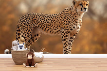 Load image into Gallery viewer, 3D Standing Cheetah Wallpaper Mural | Realistic Safari Animal Wall Art For Nursery Or Kids Room | Jungle Big Cat Decor | Peel And Stick