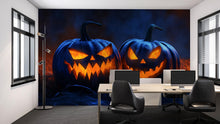 Load image into Gallery viewer, 3D Halloween Jack-O'-Lantern Wallpaper Mural | Spooky Pumpkin Wall Art For Bedroom Or Living Room | Peel And Stick Haunted House Holiday