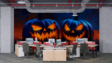 Load image into Gallery viewer, 3D Halloween Jack-O'-Lantern Wallpaper Mural | Spooky Pumpkin Wall Art For Bedroom Or Living Room | Peel And Stick Haunted House Holiday