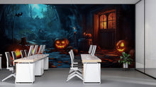 Load image into Gallery viewer, 3D Halloween Pumpkin Alley Wallpaper Mural | Spooky Jack-O’-Lantern Wall Art For Office Or Home | Haunted Fall Decor | Peel And Stick