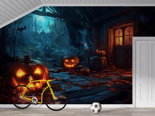Load image into Gallery viewer, 3D Halloween Pumpkin Alley Wallpaper Mural | Spooky Jack-O’-Lantern Wall Art For Office Or Home | Haunted Fall Decor | Peel And Stick