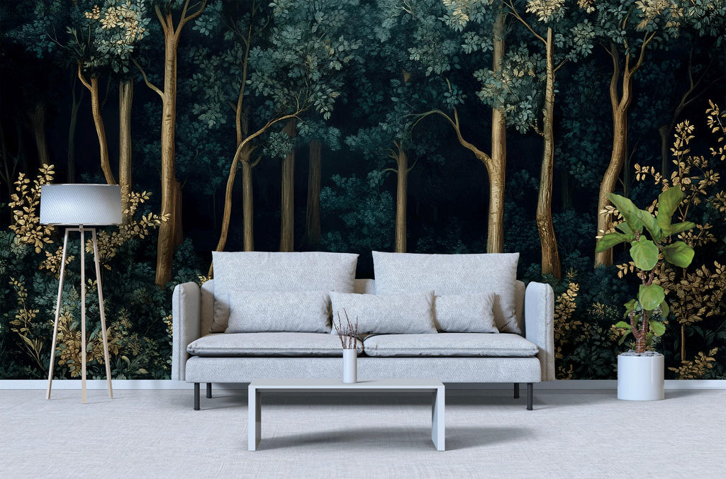 Deep Forest Botanical 3D Wallpaper – Dark Woodland Wall Mural – Luxury Nature-Inspired Statement Wall Art for Living Room, Bedroom