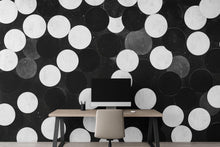 Load image into Gallery viewer, Modern Black &amp; White Circles 3D Wallpaper – Bold Geometric Wall Mural – Stylish Statement Wall Art for Office, Living Room