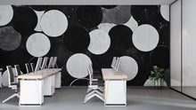 Load image into Gallery viewer, Modern Black &amp; White Circles 3D Wallpaper – Bold Geometric Wall Mural – Stylish Statement Wall Art for Office, Living Room