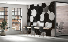 Load image into Gallery viewer, Modern Black &amp; White Circles 3D Wallpaper – Bold Geometric Wall Mural – Stylish Statement Wall Art for Office, Living Room