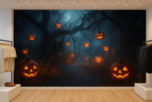 Load image into Gallery viewer, Halloween Pumpkin Forest 3D Wallpaper – Spooky Jack-o’-Lantern Path Wall Mural – Stylish Halloween Wall Decor for Retail Spaces or Holiday
