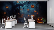 Load image into Gallery viewer, Halloween Pumpkin Forest 3D Wallpaper – Spooky Jack-o’-Lantern Path Wall Mural – Stylish Halloween Wall Decor for Retail Spaces or Holiday