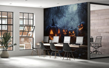 Load image into Gallery viewer, Halloween Jack-O’-Lantern Wallpaper – Black Pumpkin 3D Wall Mural for Office, Home, or Store – Spooky Fall Decor &amp; Stylish Halloween