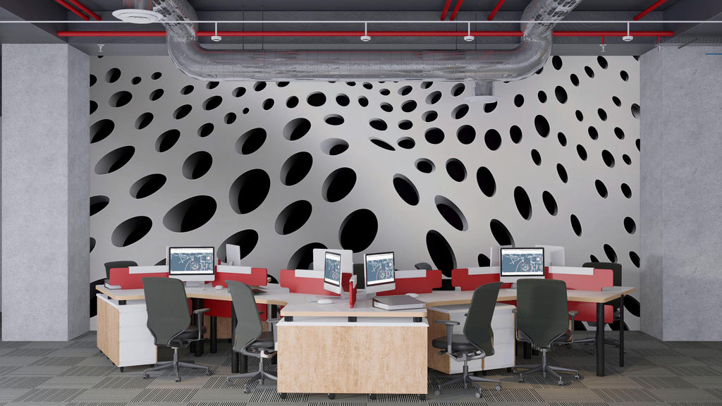 3D Optical Illusion Dots Wallpaper – Modern Black & White Wall Mural – Bold Geometric Statement Wall Art for Living Room, Bedroom