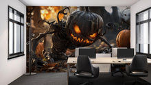 Load image into Gallery viewer, Creepy Pumpkin Monster 3D Wallpaper – Halloween Wall Mural With Glowing Jack-O'-Lantern Creature – Scary Wall Art for Haunted House