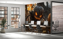 Load image into Gallery viewer, Creepy Pumpkin Monster 3D Wallpaper – Halloween Wall Mural With Glowing Jack-O'-Lantern Creature – Scary Wall Art for Haunted House