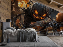 Load image into Gallery viewer, Creepy Pumpkin Monster 3D Wallpaper – Halloween Wall Mural With Glowing Jack-O'-Lantern Creature – Scary Wall Art for Haunted House