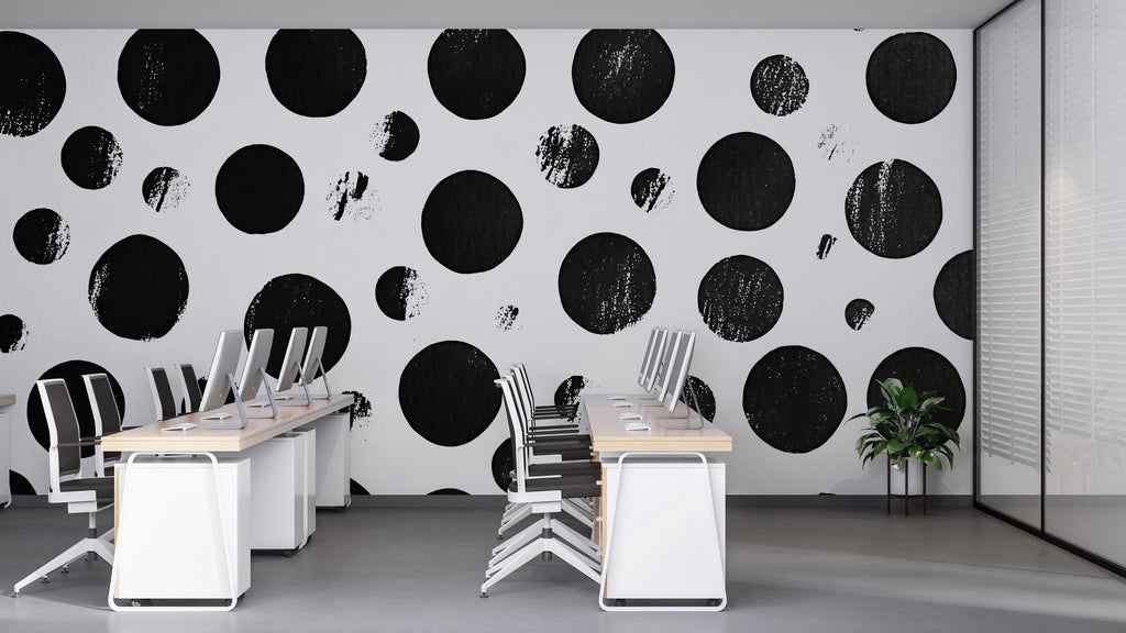 Black & White Distressed Polka Dot 3D Wallpaper – Modern Minimalist Wall Mural – Bold Statement Wall Art for Bedroom, Office, or Living Room