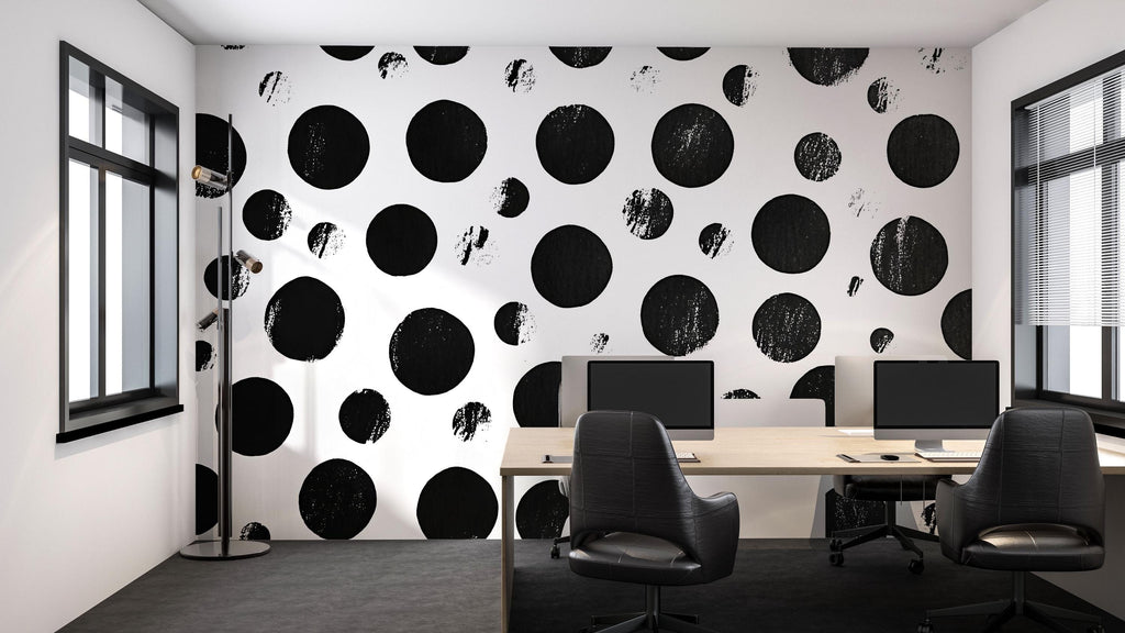 Black & White Distressed Polka Dot 3D Wallpaper – Modern Minimalist Wall Mural – Bold Statement Wall Art for Bedroom, Office, or Living Room
