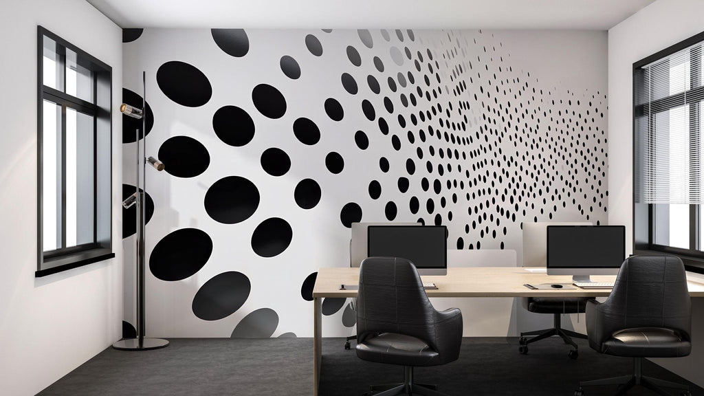 Black Gradient Dots Wave 3D Wallpaper – Modern Minimalist Wall Mural – Bold Geometric Statement Wall Art for Office, Living Room