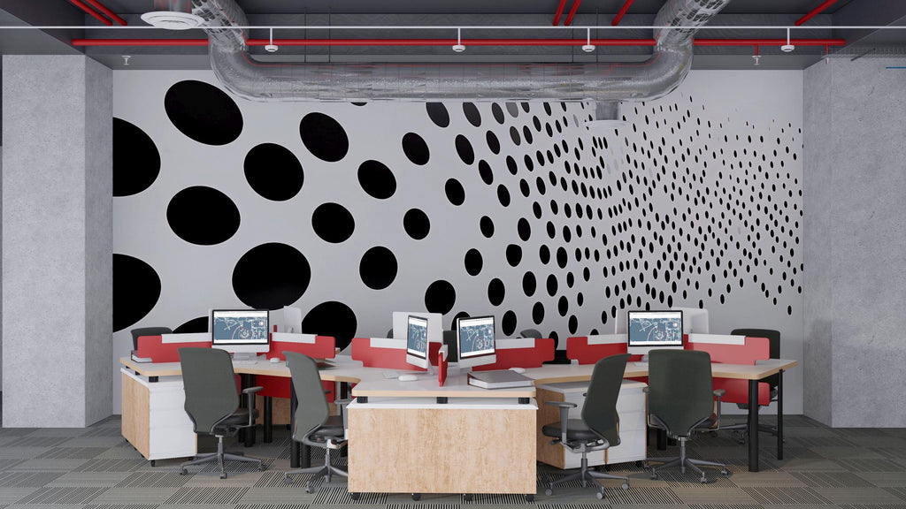 Black Gradient Dots Wave 3D Wallpaper – Modern Minimalist Wall Mural – Bold Geometric Statement Wall Art for Office, Living Room