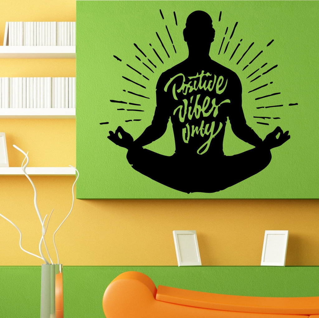Positive Vibes Only Lotus Yoga Pose Om Meditation Wall Sticker Vinyl Mural Decal Home House Art Decor FREE SHIPPING L162