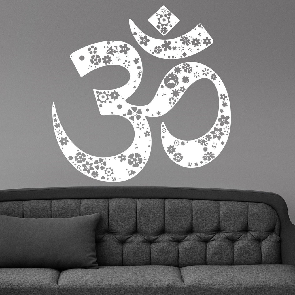 Om Symbol Yoga Sign Flower Floral Design Wall Sticker Vinyl Mural Decal Home House Apartment Art Decor FREE SHIPPING L142