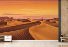 Load image into Gallery viewer, Watercolor Desert Sunset Wallpaper Mural – Elegant Warm Toned Dune Landscape with Cactus &amp; Mesas – Terracotta Peach Wall Art Decor 821RS
