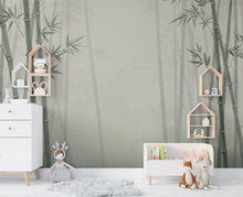 Load image into Gallery viewer, Minimalist Watercolor Bamboo Forest Wall Mural – Misty Asian Nature Wallpaper in Soft Green &amp; Beige Tones Bambo wallpaper wall mural 822RS