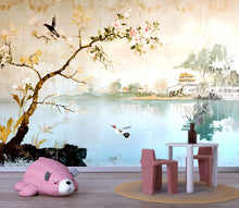 Load image into Gallery viewer, Elegant Asian Style Wallpaper Mural With Blossoming Tree And Bird Design | 3D Scenic Wall Decor For Nursery, Bedroom, Living Room, Stylish