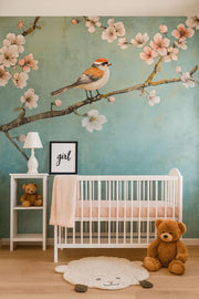 Bird Blossom Branch Nursery Wallpaper – 3D Modern Wall Mural for Kids Room, Baby Nursery, Playroom or Bedroom – Stylish Bold Wall Decor Gift