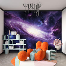 Load image into Gallery viewer, Galaxy Space Wall Mural Wallpaper • 3D Outer Space Universe Design • Purple Galaxy Nebula Wall Decor • Cosmic Stars Kids Bedroom Modern