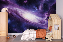 Load image into Gallery viewer, Galaxy Space Wall Mural Wallpaper • 3D Outer Space Universe Design • Purple Galaxy Nebula Wall Decor • Cosmic Stars Kids Bedroom Modern