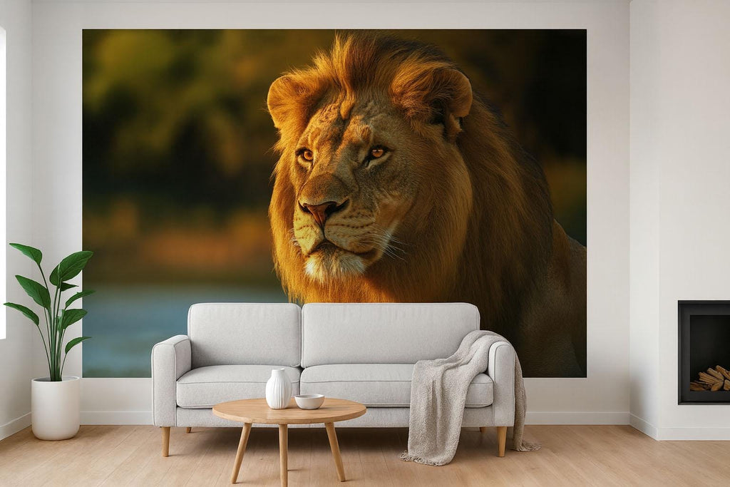 Lion Wall Mural Wallpaper – Majestic 3D Jungle Safari Decor for Living Room, Bedroom, Kids Room – Bold Animal Wall Art, Modern Home Decor