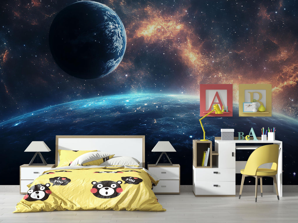 Galaxy Space Wallpaper 3D Wall Mural – Modern Cosmic Universe Wall Decor for Bedroom, Kids Room, Office – Stylish Outer Space