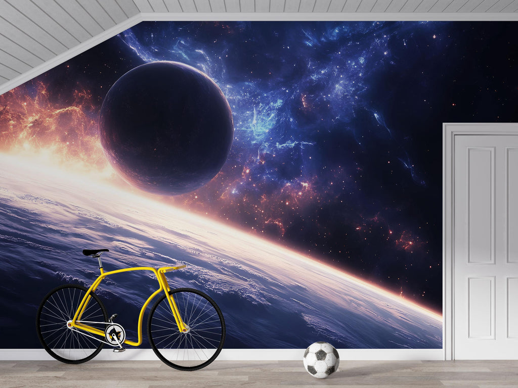 3D Space Galaxy Wallpaper For Living Room Bedroom – Modern Cosmic Wall Mural With Planet & Stars – Bold Astronomical Universe Wall Decor