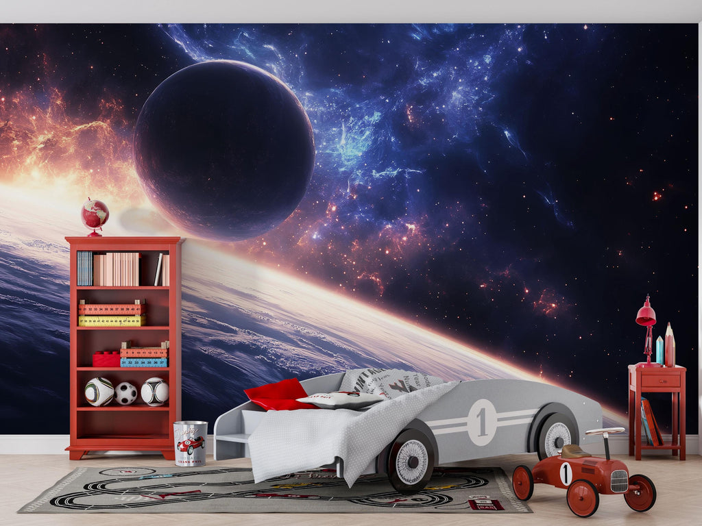 3D Space Galaxy Wallpaper For Living Room Bedroom – Modern Cosmic Wall Mural With Planet & Stars – Bold Astronomical Universe Wall Decor